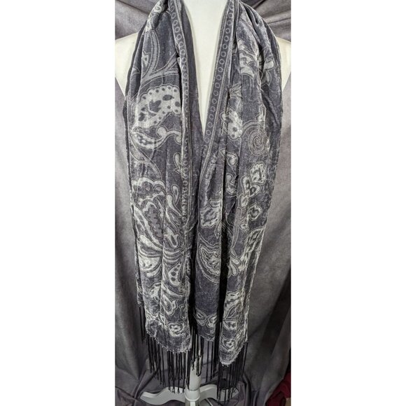 Style & Co Grey Gothic Floral Velvet Burnout Scarf With Fringe - Picture 7 of 11